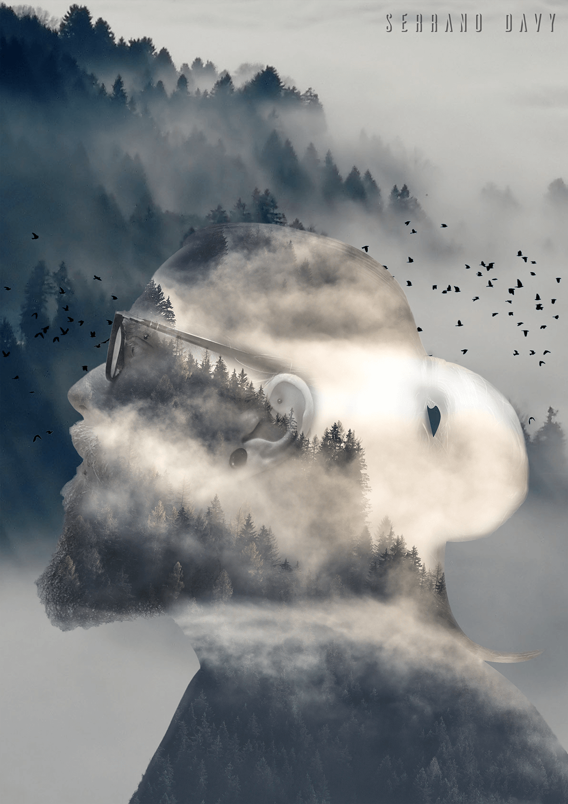 Photomontage autoportrait en double exposition